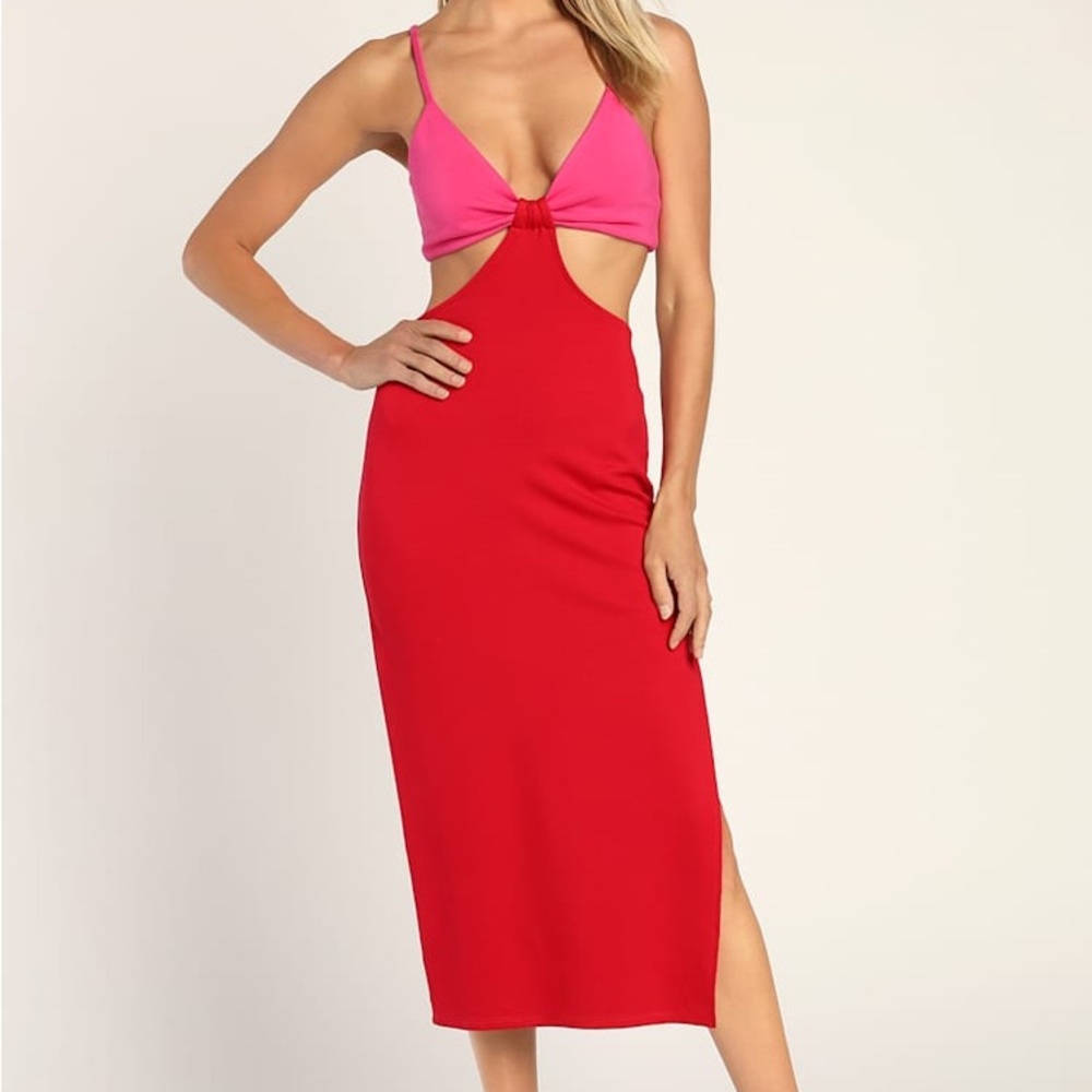 Lulu's Vibrant Pink and Red Backless Dress